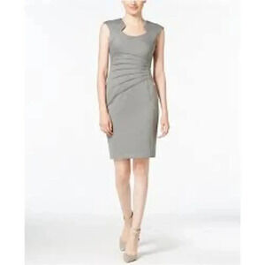 Calvin Klein Women's Grey Pintuck Cap Sleeve Mini Sheath Dress Size Plus 14